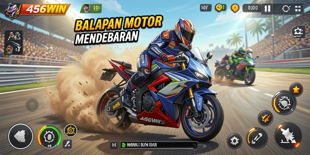 Gameplay mendebarkan dalam balapan motor yang penuh aksi.
