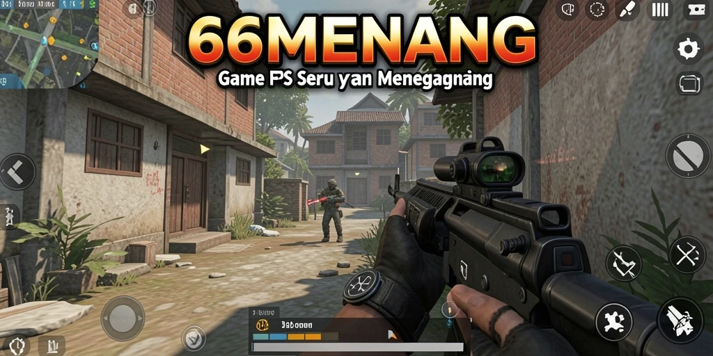 Gameplay mendebarkan dalam 66MENANG dengan aksi FPS yang intens.