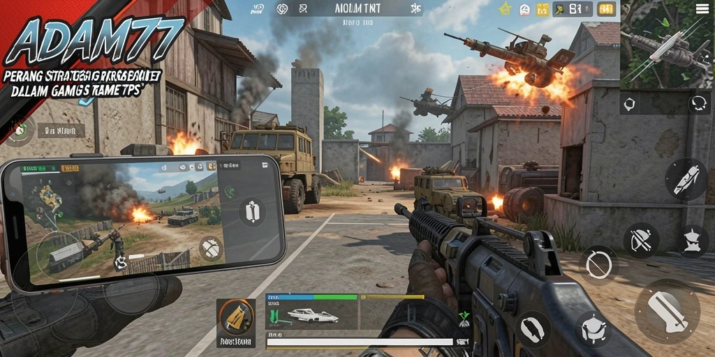 Gameplay ADAM77 menampilkan pertempuran seru di medan perang yang dinamis.