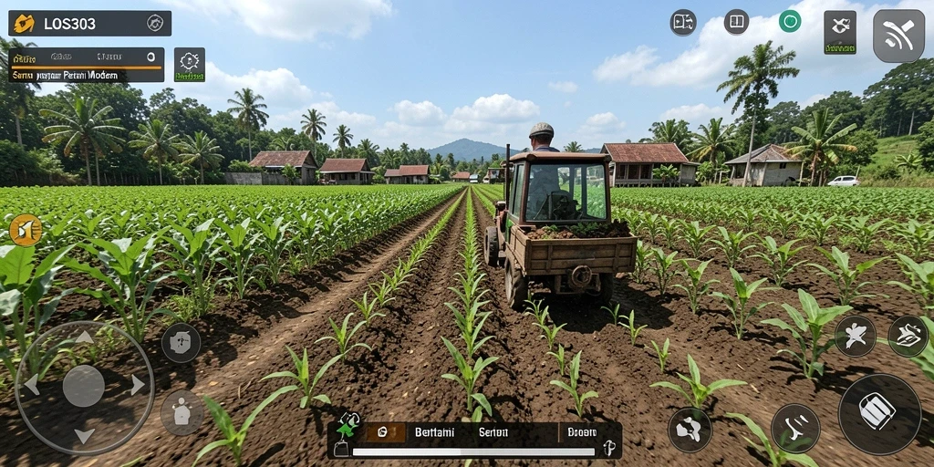 Tangkapan layar gameplay LOS303 menunjukkan aktivitas bertani yang mengasyikkan.