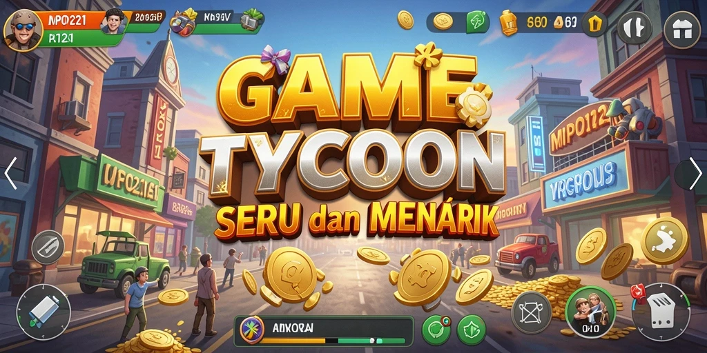 Screenshot MPO2121 menampilkan gameplay mengelola bisnis Tycoon yang menyenangkan.