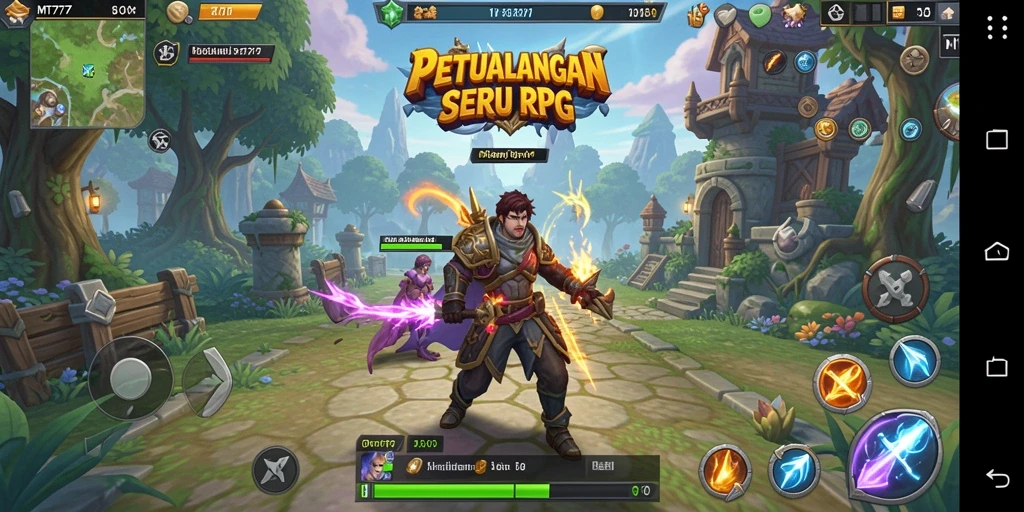 Tangkapan layar MT777 menunjukkan pertempuran epik dalam dunia RPG.