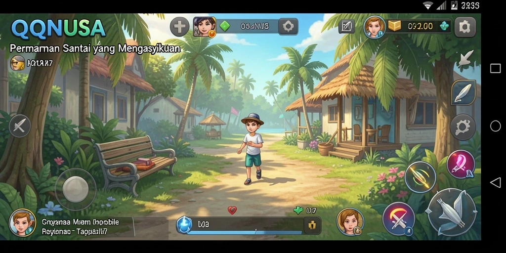 Tampilan screenshot utama QQNUSA yang menunjukkan gameplay yang menyenangkan.