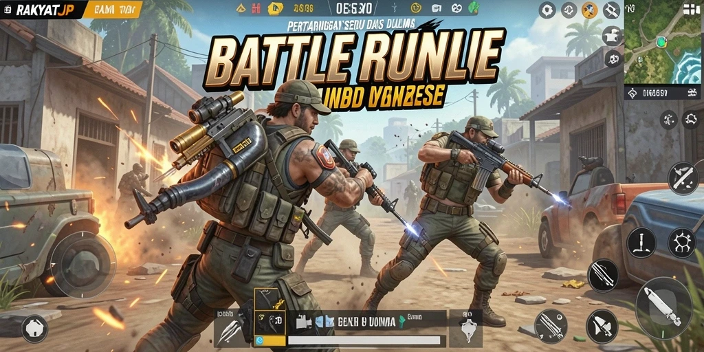 Gameplay menegangkan di RAKYATJP dalam arena Battle Royale.