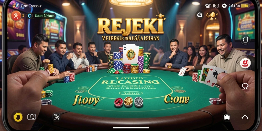 Screenshot gameplay <strong>REJEKI</strong> menampilkan dealer profesional dan meja permainan yang dinamis.