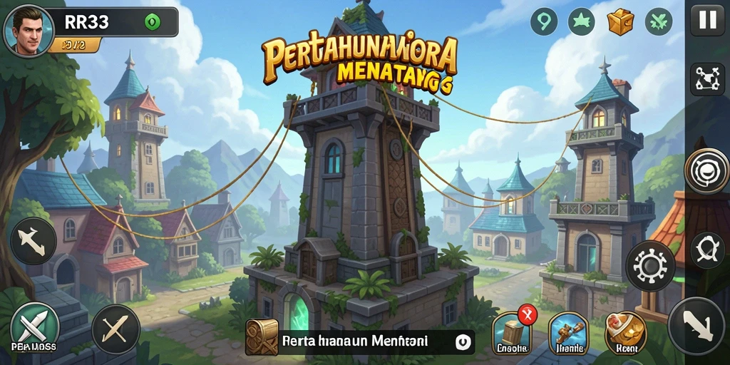 Screenshot gameplay RR33 menampilkan aksi menara pertahanan yang mendebarkan.