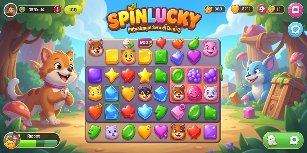 Gameplay seru SPINLUCKY dalam momen mencocokkan item.